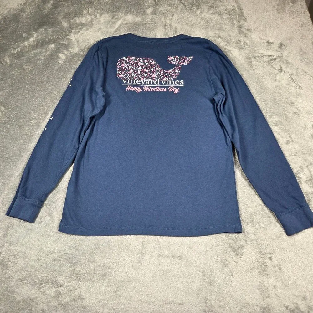 Vineyard Vines Top Girls Youth XL Navy Blue Valentines Day Whale Pocket Tee